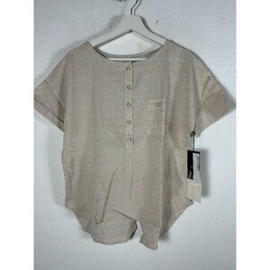 Mountain Hardwear Women Beige Palisade Short Sleeve Shirt Medium Linen Blend New